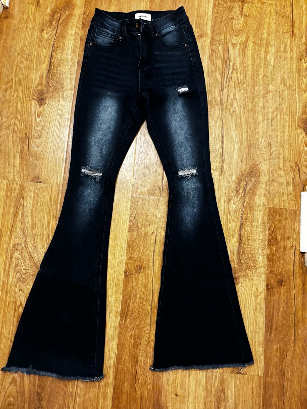 BAMBOO Black Distressed Flare Jeans